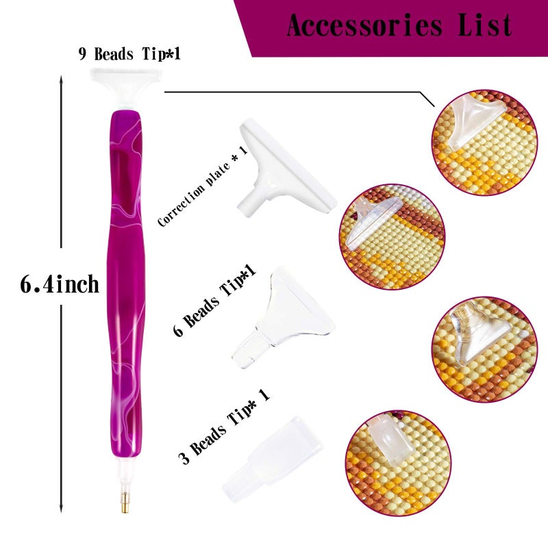Rovyfota Diamond Painting Pen, Handmade Resin Diamond Painting Pens with Glue Clay and Various Tips, More Comfortable and Faster, 5D Diamond Painting Tools for Diamond Paintings Hobby (Purple) - Image 2